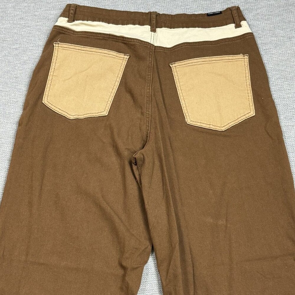 Almost Famous Patchwork Denim Jeans Womens Size 11 Brown Tan Raw Edge High Rise - Picture 5 of 14